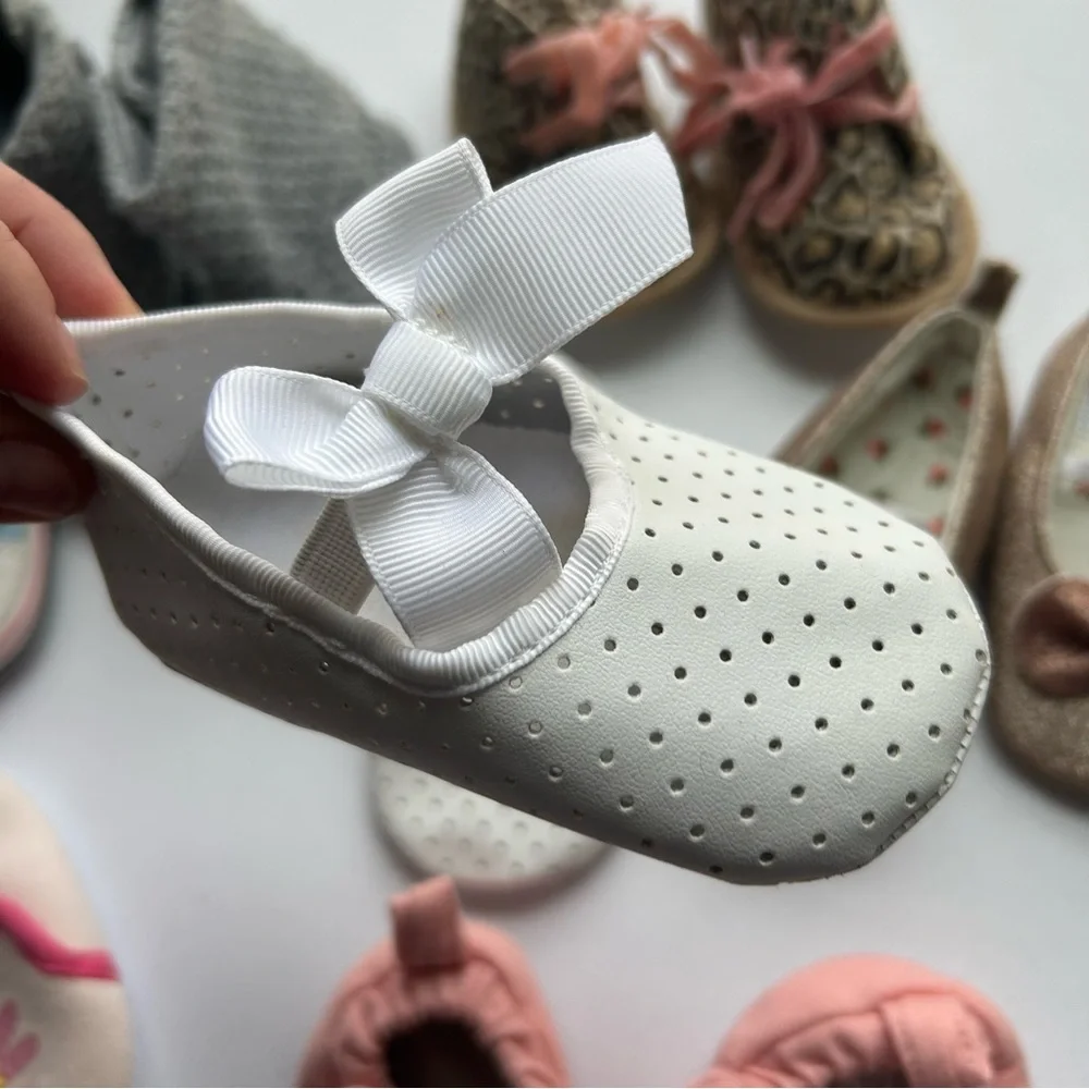 Newborn Baby Girl Shoe Lot Booties Ballet Flats Soft Sole Pink